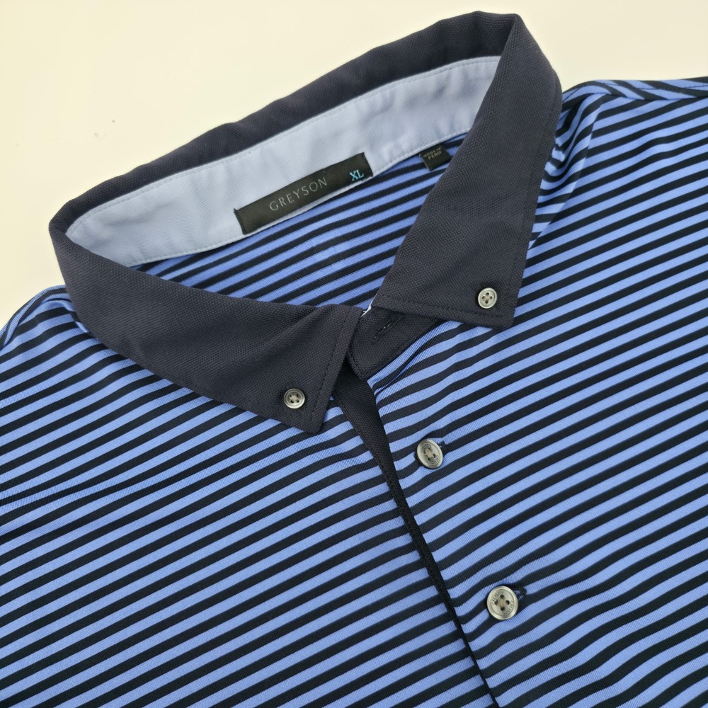 Greyson Mens XL Blue Striped Golf Polo Longboat Key Club Performance Shirt